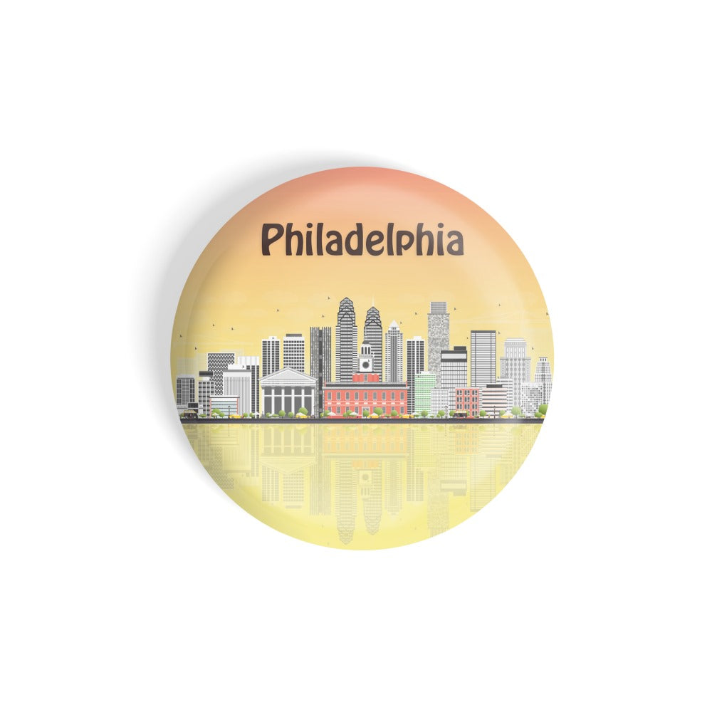 dhcrafts Round Fridge Magnet Multicolour Places Philadelphia City In Pennsylvania Glossy Finish Design Pack of 1 (58 mm)